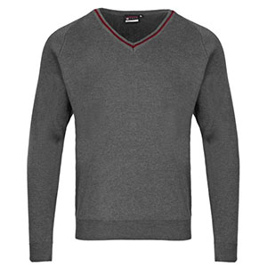 Grey V-Neck Jumper with Maroon Edge